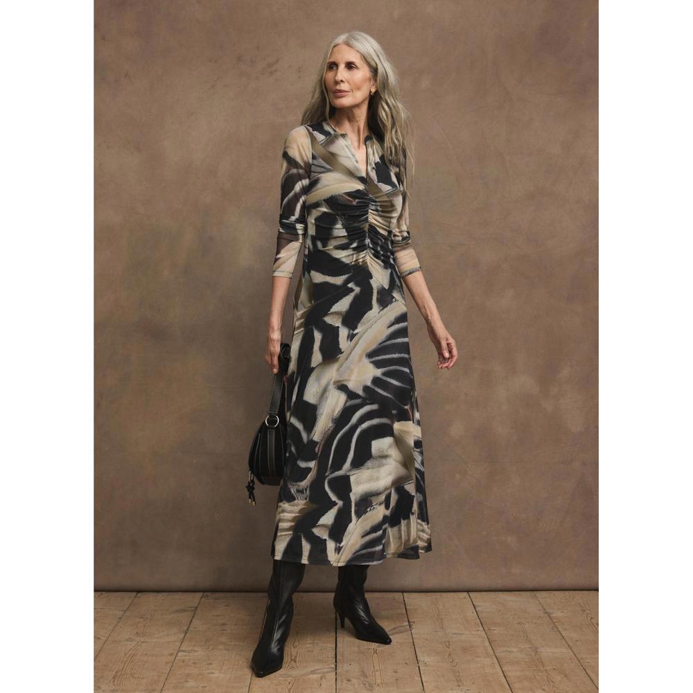 Mint Velvet Black Abstract Print Mesh Midi Dres